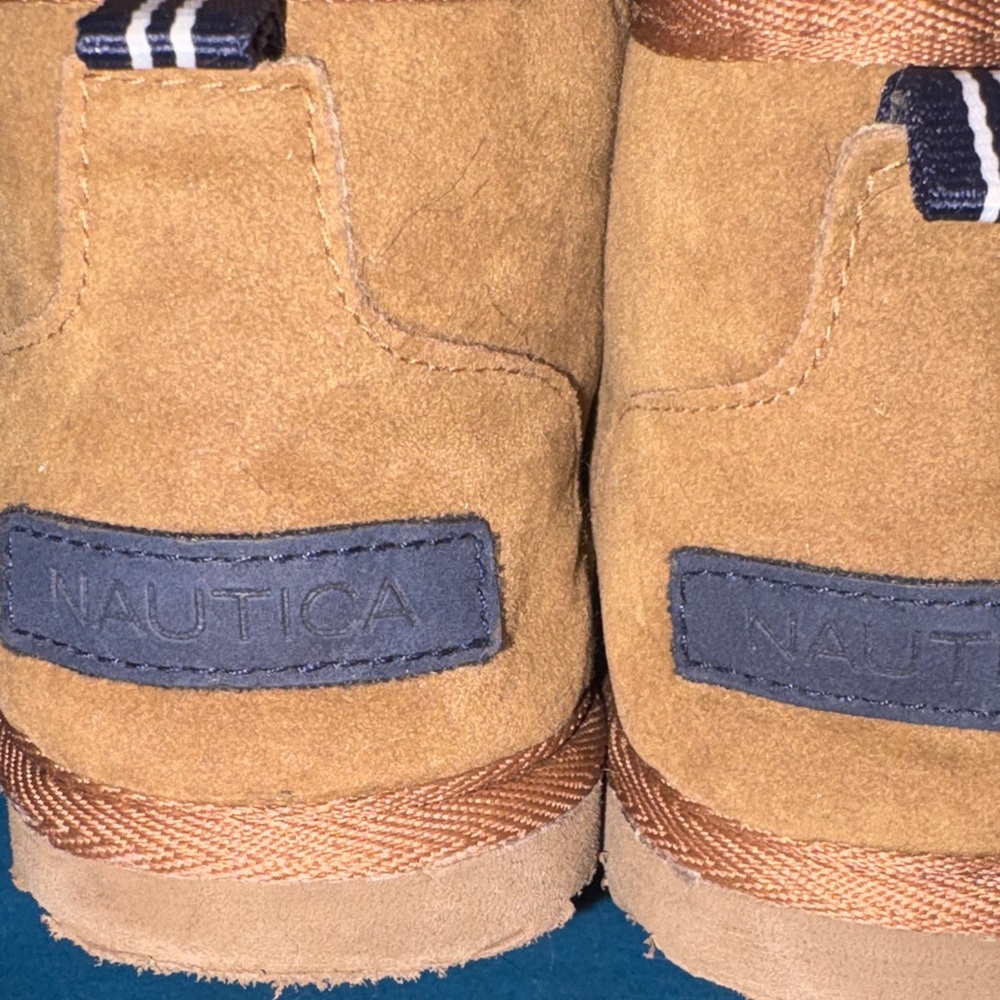 Nautica Tan Suede Ankle Boots with Navy Logo Patch